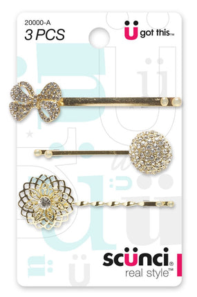 3-Pk Bobby Pins W/ Stones
