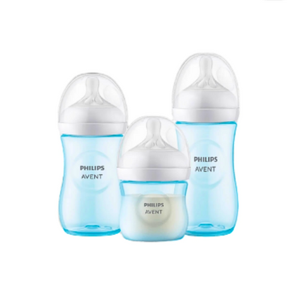 Combo De Teteros Avent Color Azul: 3 Teteros (125Ml, 260Ml Y 330Ml)  Tetina Flexible Natural,  Válvula,  Diseño Ergonómico,
 Cuello Ancho Y Ensamblaje Sencillo