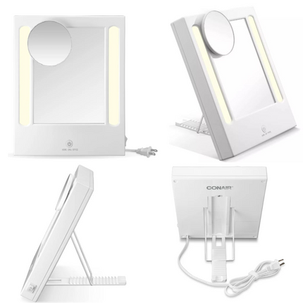 Conair Espejo De Maquillaje Iluminado Con Aumento De Punto 5X, Espejo De Tocador Led, Espejo De Aumento 1X/5X, Espejo De Mesa, Con Cable En Blanco Brillante