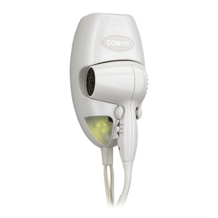 Secadora De Pelo De Conair Con Soporte De Pared, 1600 Vatios Con Luz Led Nocturna, Color Blanco
