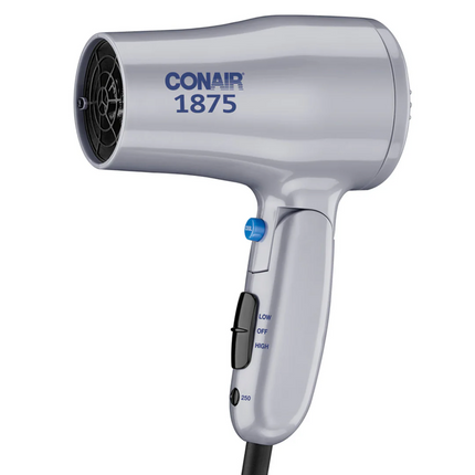 Conair Secador De Pelo Compacto De Doble Voltaje De 1875 Vatios Con Mango Plegable, Gris